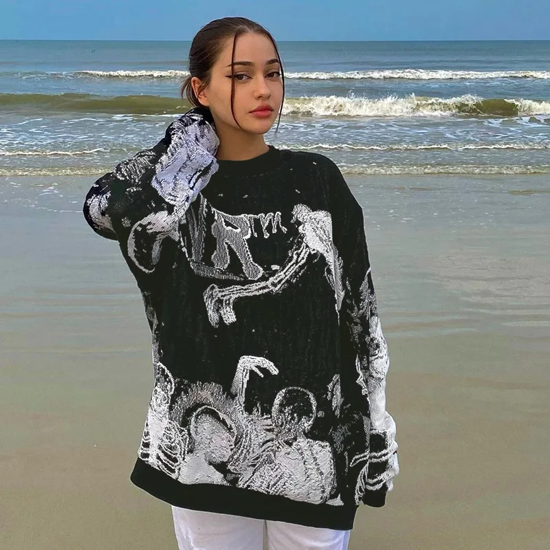 Vintage Harajuku Print Autumn Hoodie Women Gothic Clothes Oversized Long Sleeve Hoodie Punk Grunge Loose Top Streetwear