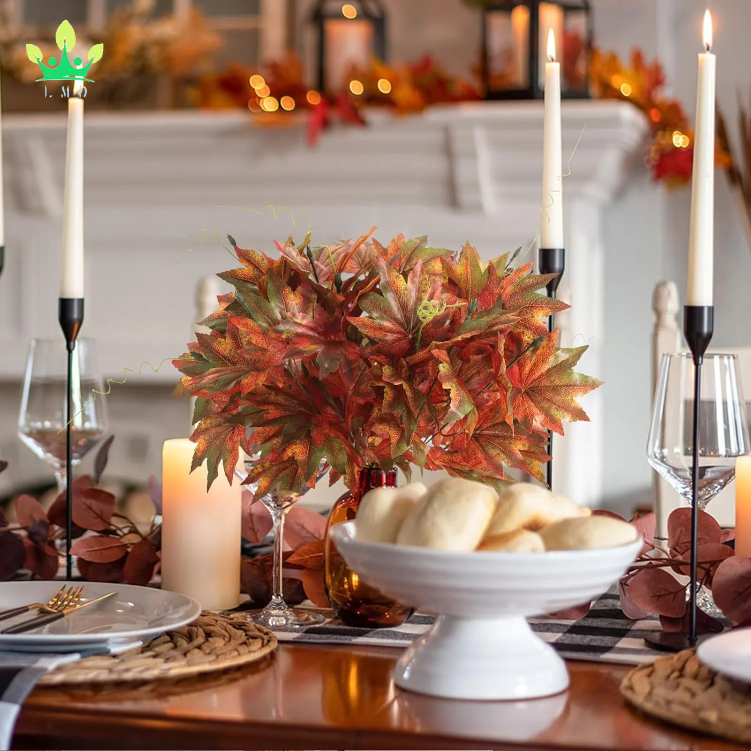 Artificial Silk Maple Leaf Shrubs Bushes Autumn Faux Plants with Stem for Indoor Outdoor Home Kitchen Wedding Thanksgiving Decor