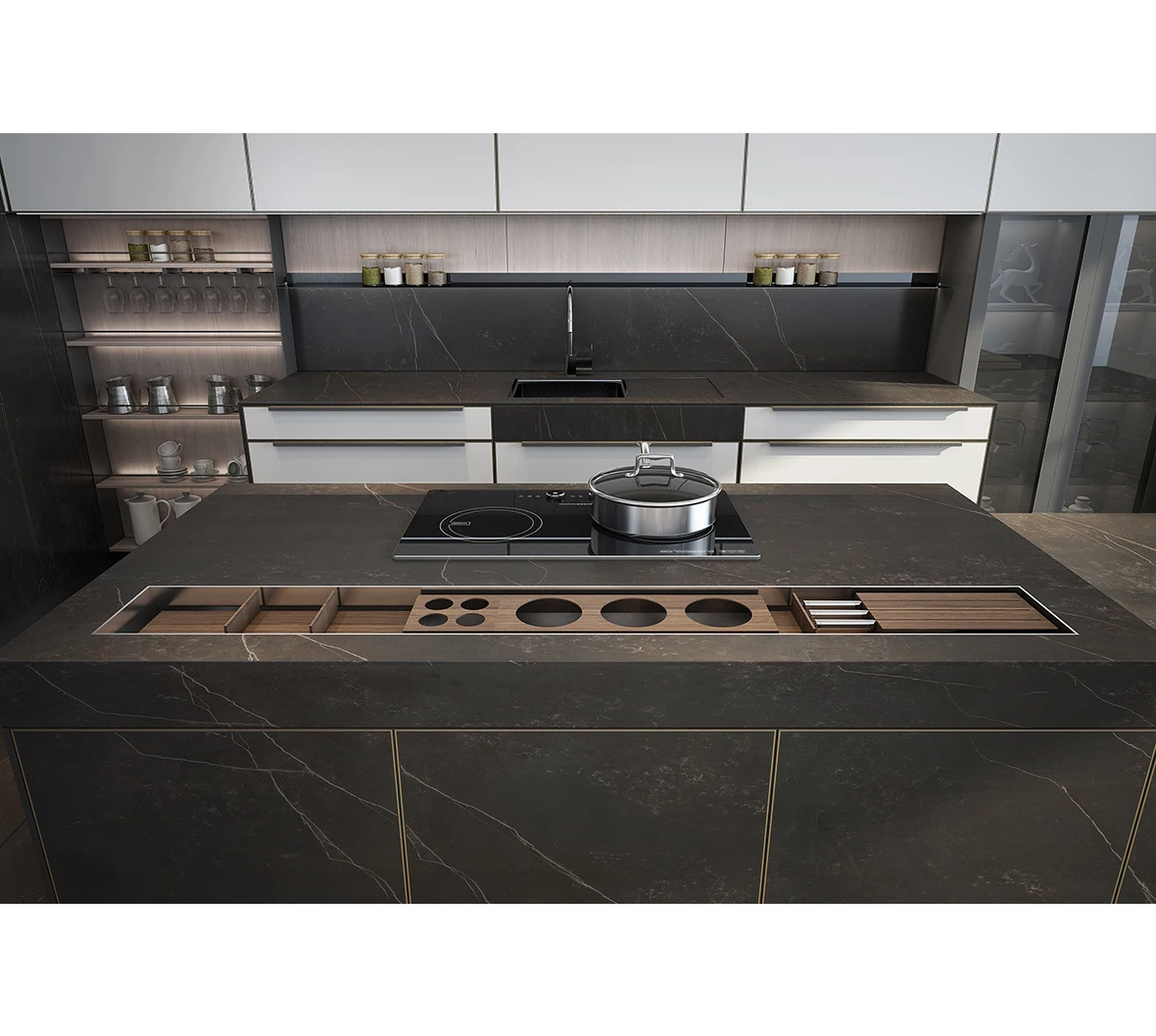 Современные Автономные темно-серые кухонные шкафы, цветовые комбинации, акриловый лист, модульный кухонный шкаф