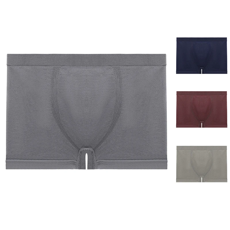 Wholesale Solid Color Mid-waist Breathable Quick-drying  Seamless Boxer Briefs For Men
