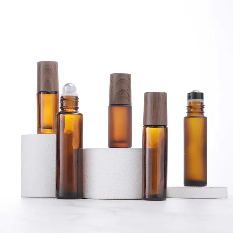 Popular selling 10 ml essential oil container roller ball packaging cosmetics brown roll bottle