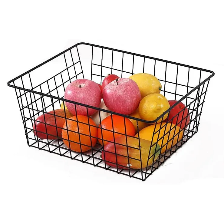 Kitchen Wire Baskets Farmhouse Decor Metal Food Storage Organizer,Household Refrigerator Bin with Built-in Handles