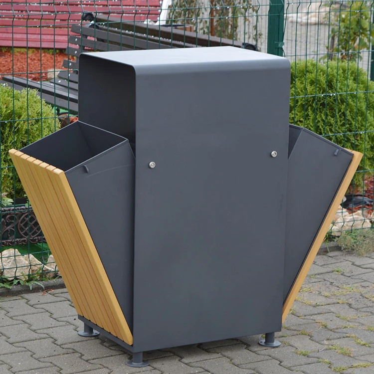 Garden Garbage Can Urban Street Recycle Container Outdoor Wooden Park Waste Bin Trash