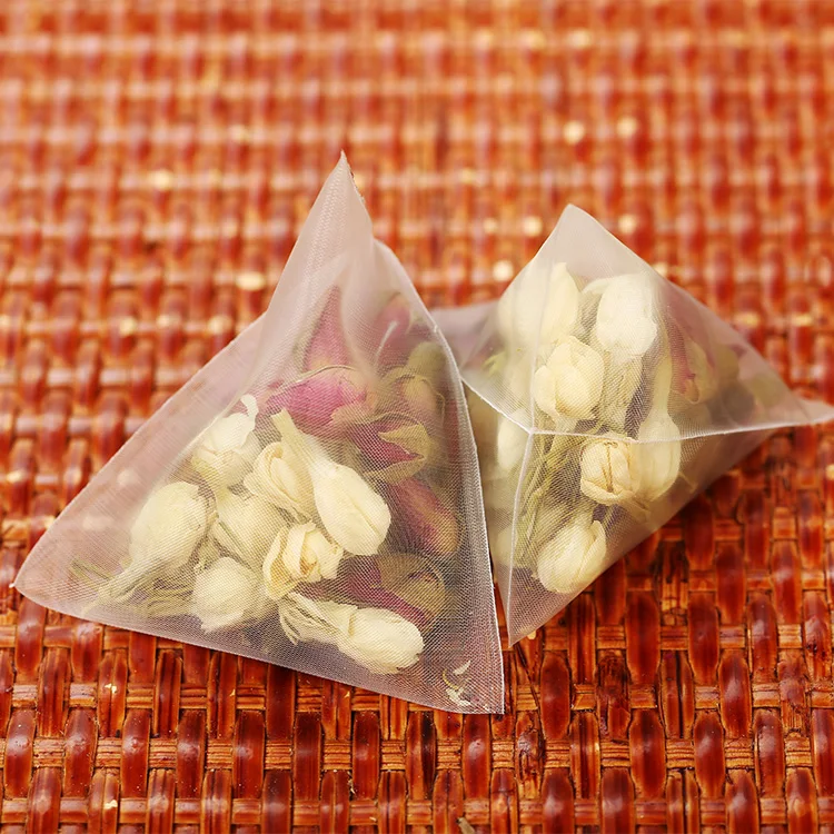 White Nylon Empty pyramid Tea Bag With String And Tag