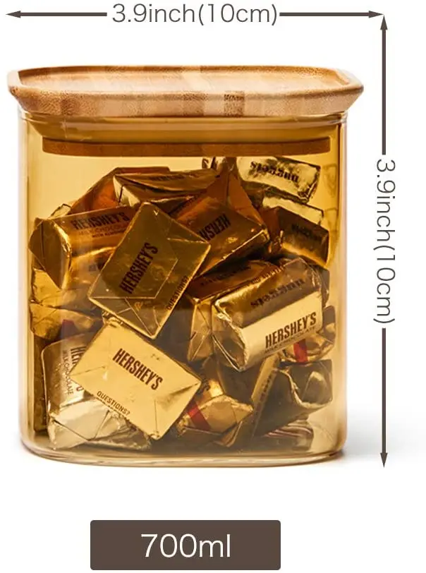 Colorful Stackable Square Glass Jar Set, Air Tight Canister Kitchen Food Storage Container Set for Candy, Cookie, Rice, Sugar