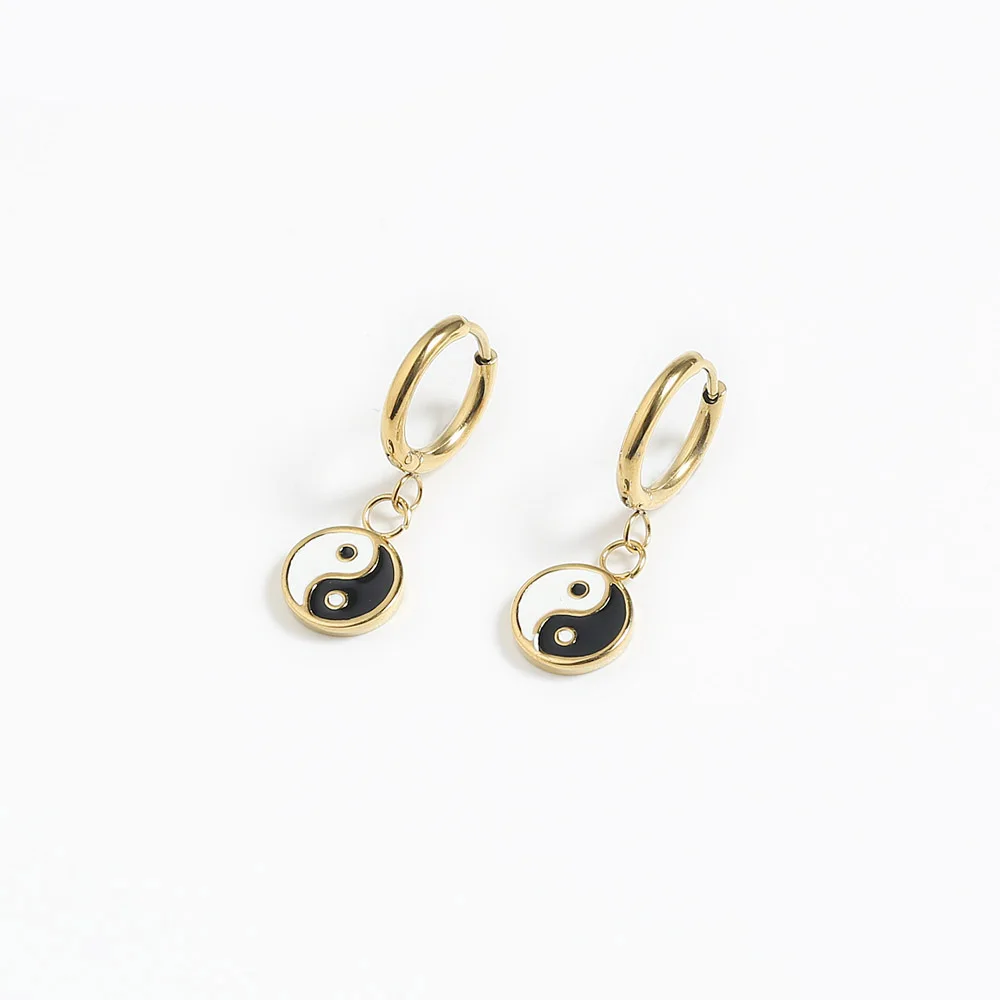 Manufacturer custom high quality jewellery hot selling jewelry China Tai Chi Eight Diagrams stainless steel gold plated earring