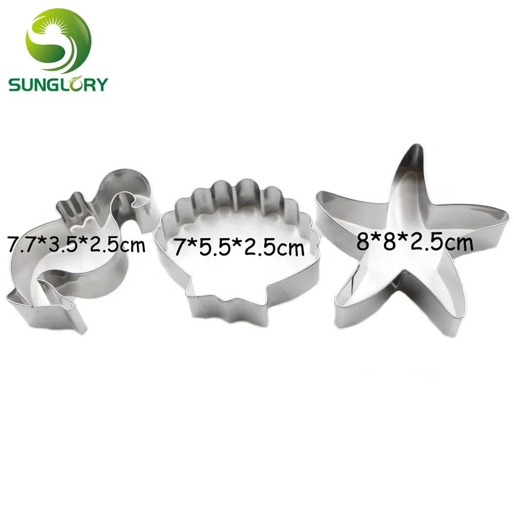 3PCS Stainless Steel Hippocampus Cookie Cutter 3D Starfish Cookie Mold Shell Mousse Ring Sea Animal Biscuit Mould Baking Tools