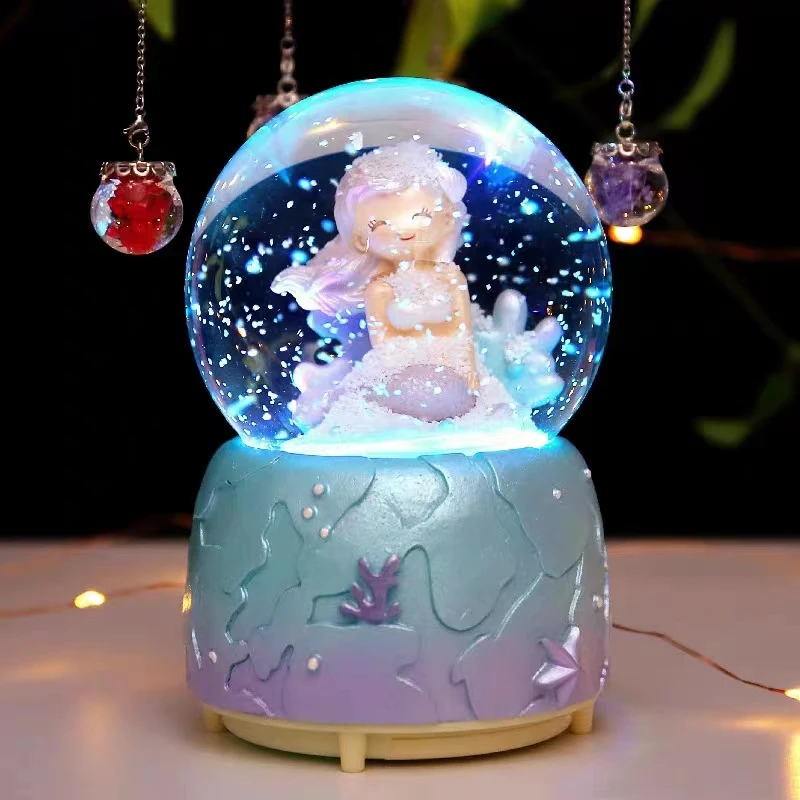 Custom 80 mm interior is swirling snow Snow Globe LED Light Water Ball With Floating Inside