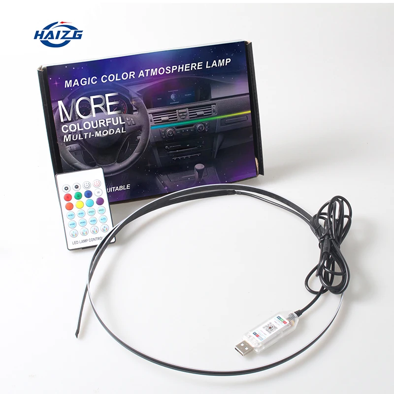 HAIZG Newest Car interior decorative led strip light 110 cm RGB Symphony App remote control USB automobile atmosphere light