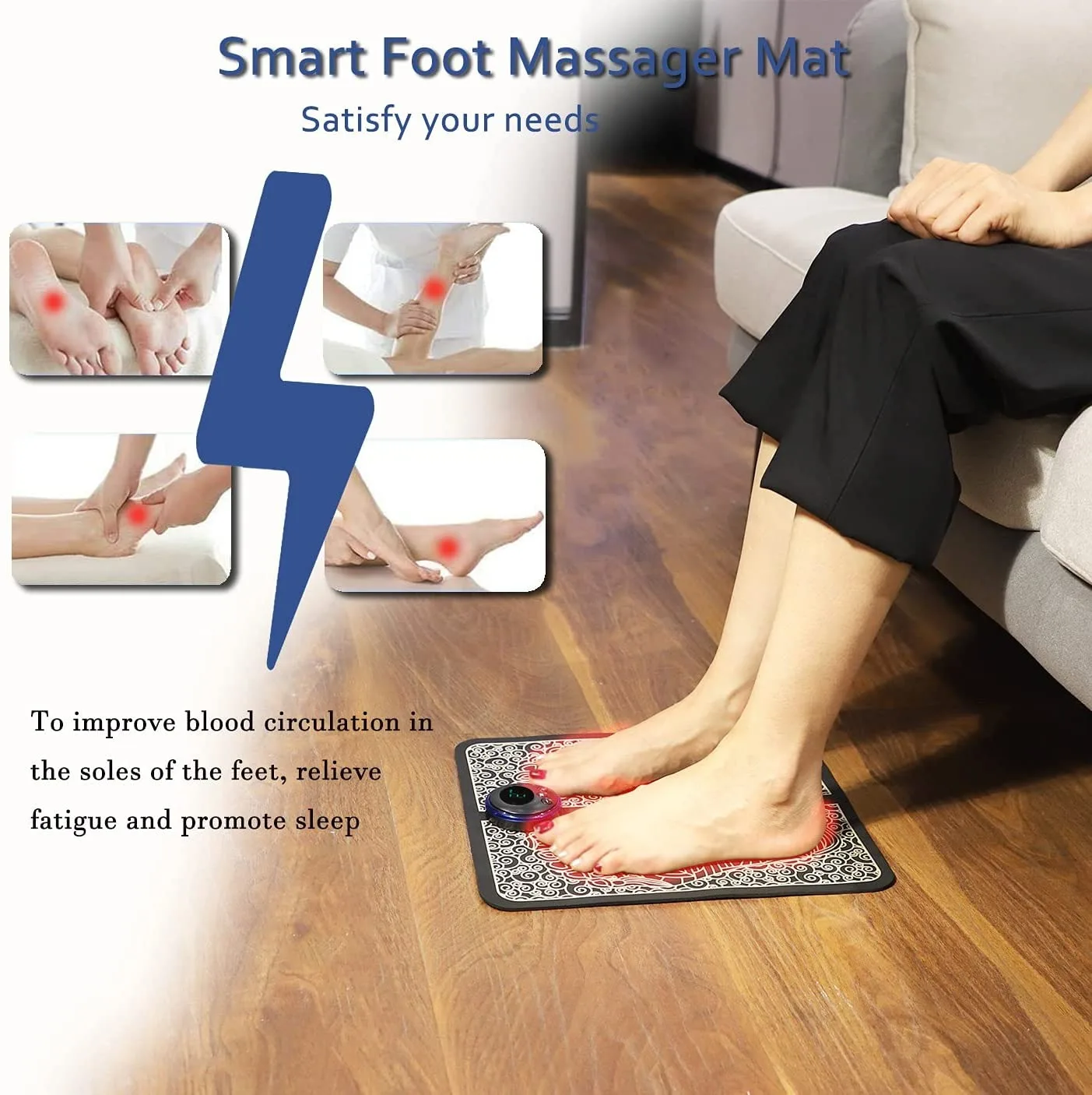 Hot Products TENS Foot Mat for Massage Machine Electric Vibrating Foot Massager Black USB Charging H11 Heat Massager OEM/ODM