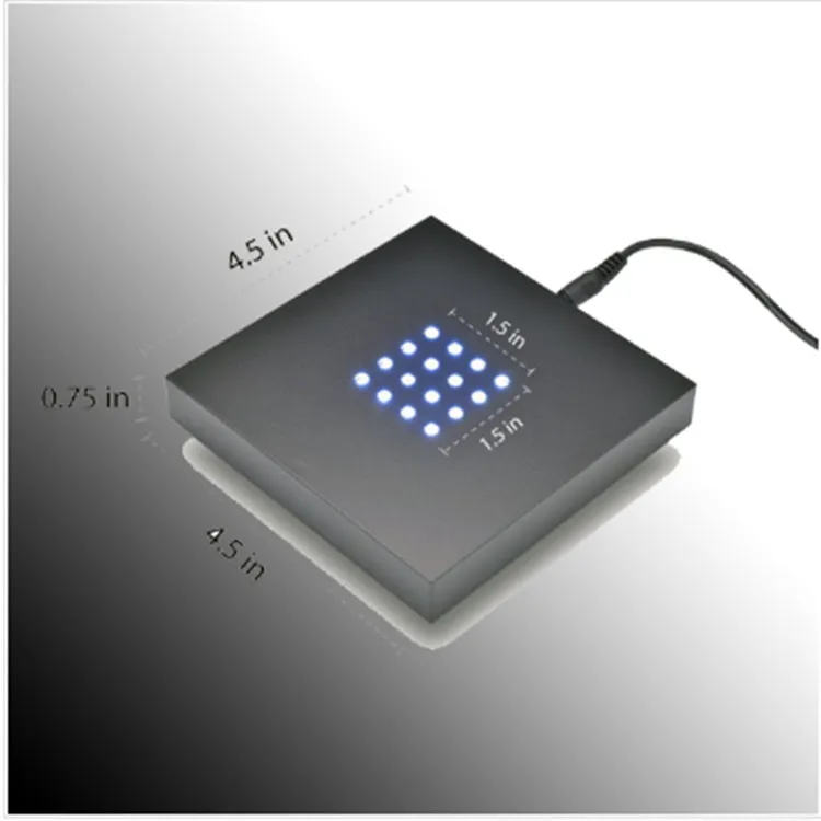 Square Black Plastic LED Light Display Base with 16 White Lights Night Lights for Crystals Big Size