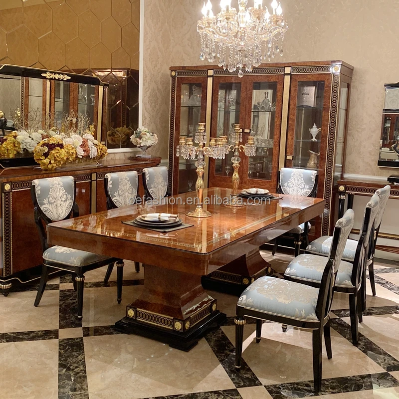 OE-FASHION  dining table antique home retro solid wood red brown glossy 2.4 meters long dining table villa with piano paint