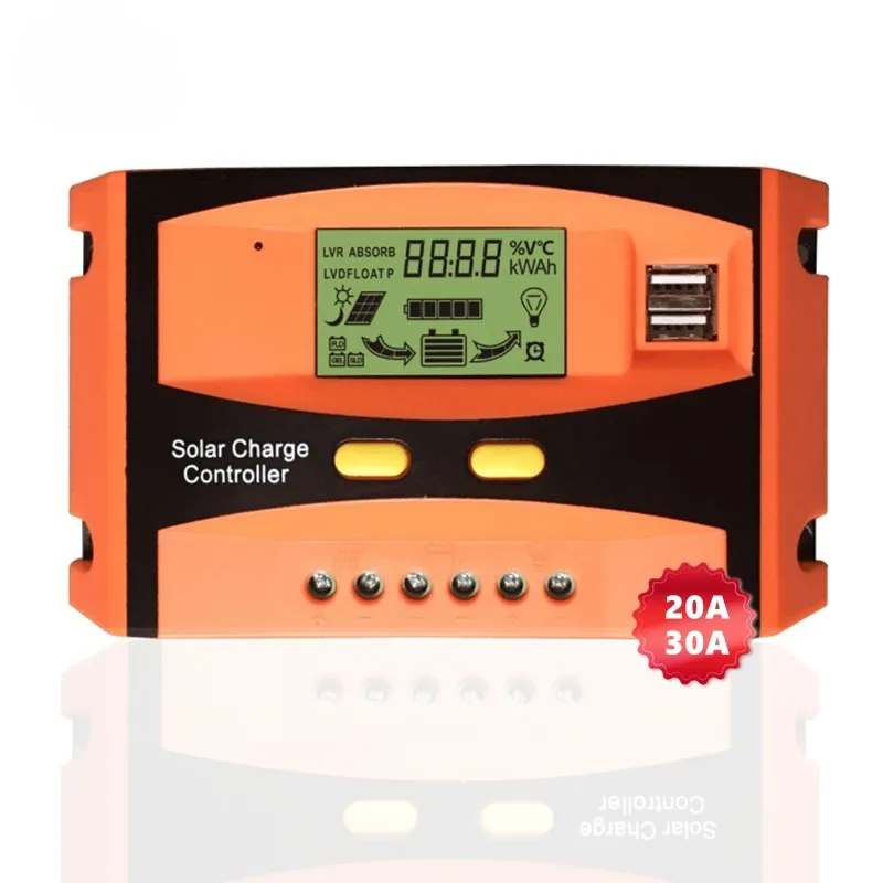 Willone Updated 12 /24V Auto 20 30A Solar Panel Battery Regulator with Dual USB PWM Solar Charge Controller