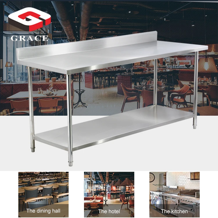 Commercial Restaurant Buffet Operation Table Durable Stainless Steel Working Table with Back