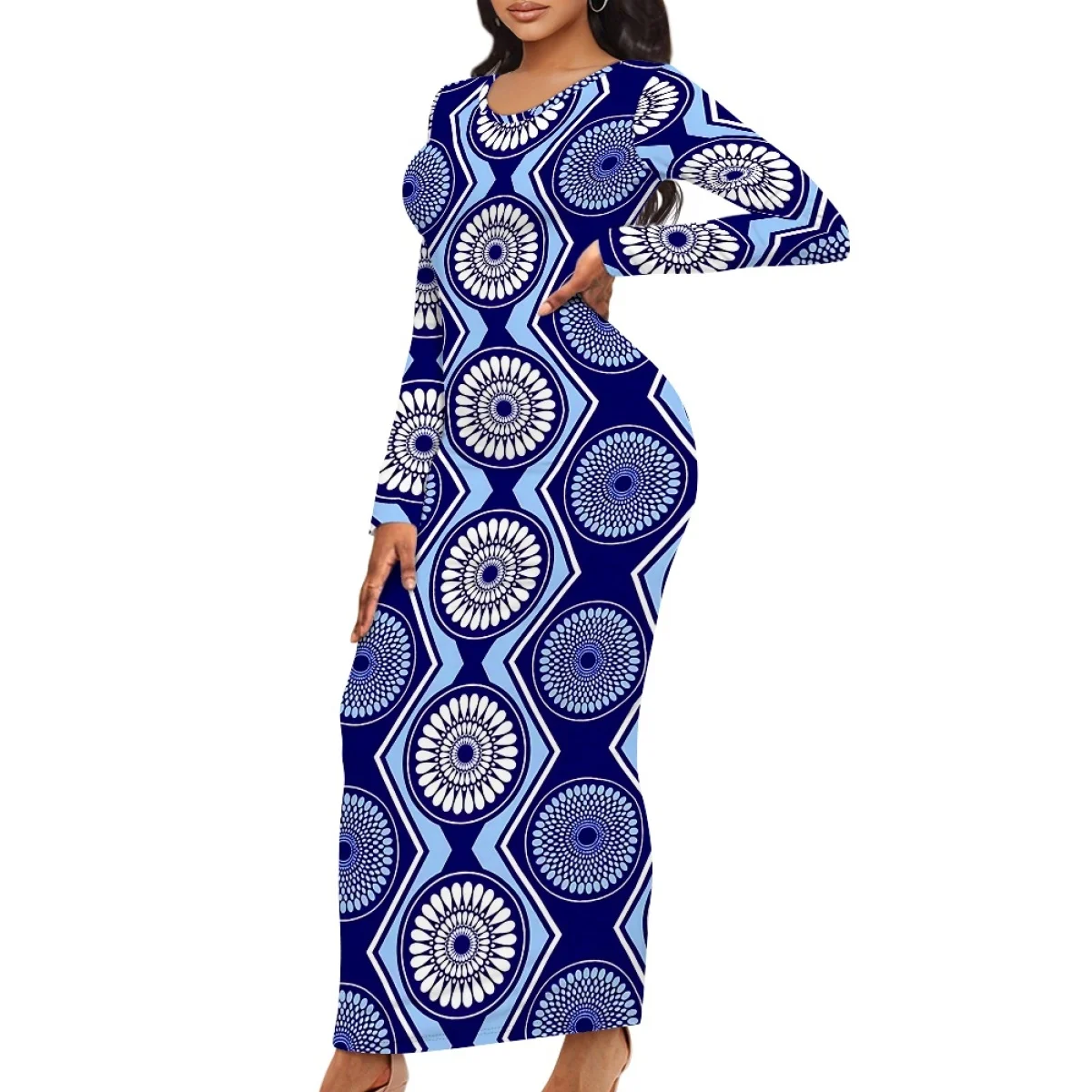 Autumn Plus Size Women Elegant Cocktail Dress Maxi Bodycon Dresses custom Beautiful African ankara Print Back slit Casual Dress