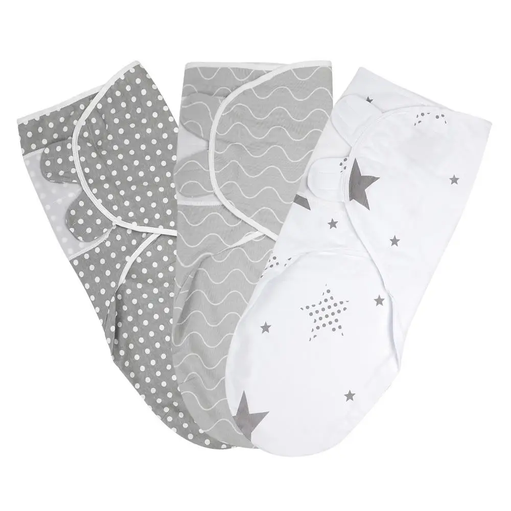 Custom Newborn Gray Elephant Star & Stripe Shape Organic Swaddle Blankets 3 Pack Wrap Set for Baby Boy Girl