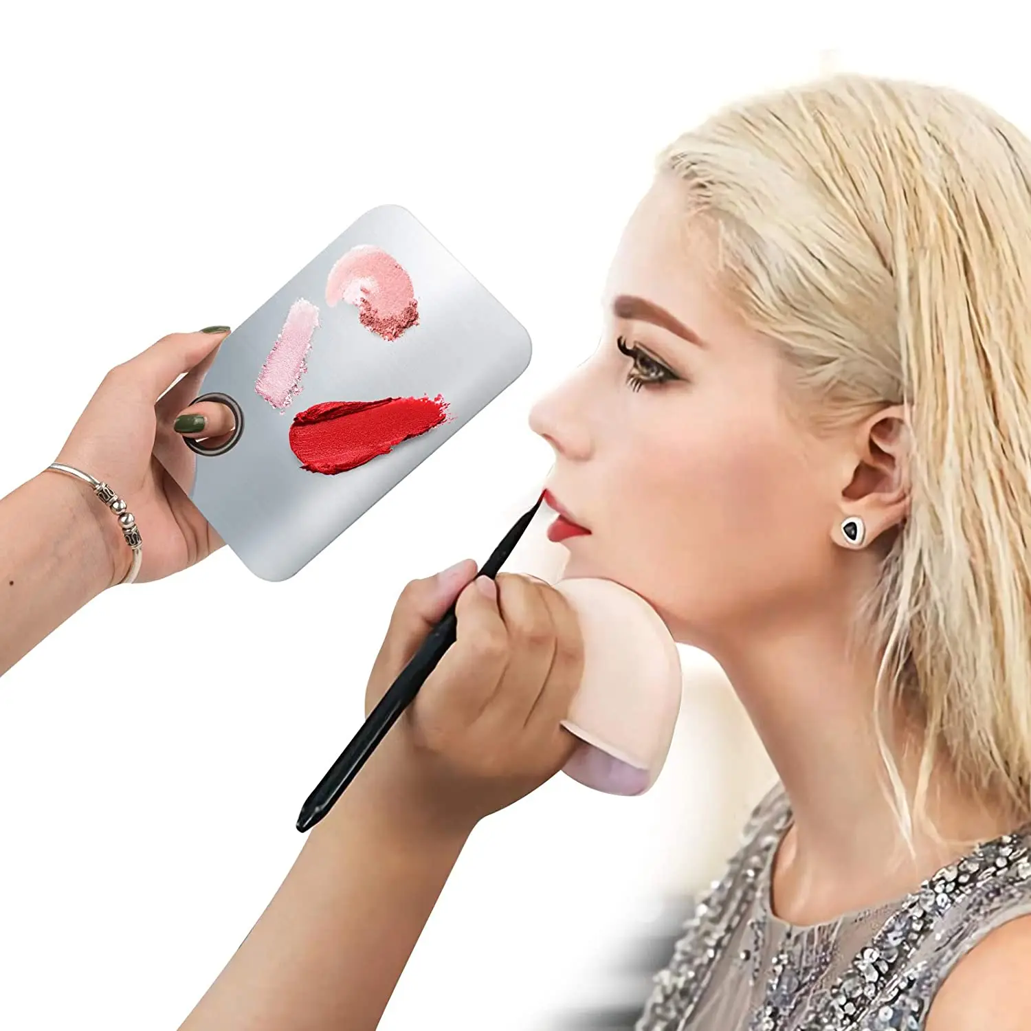 Wholesale Square Cosmetic Palette With Spatula Stainless Steel Makeup Mixing Palette Set Gmp100