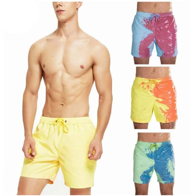 Wholesale Custom Pattern Private Label Heat Reactive Color-Changing Swim Trunks Beach Board Shorts for Men Boys