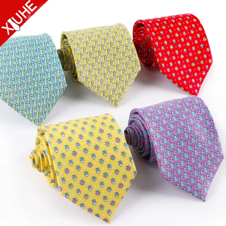 Handmade Fashion Design Men Tie Cartoon Pattern Silk Necktie Custom Printed Silk Men Ties