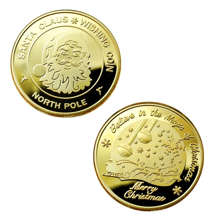SANTA CLAUS Wishing Coins Merry Christmas Happy Holidays North Pole Gold Plated