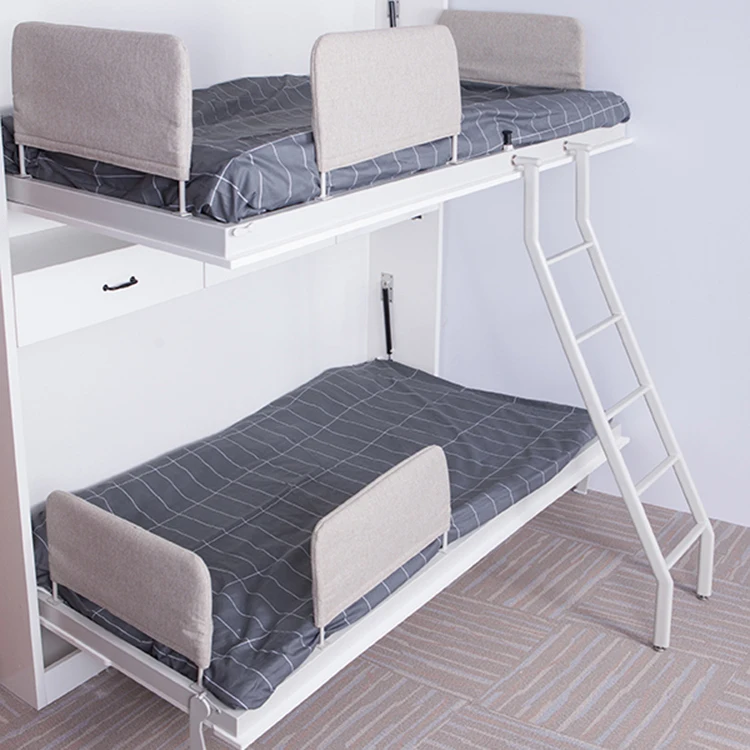 White color multifunction bedroom furniture save space fold children wood mounted wall bed bunk bed with drawer
