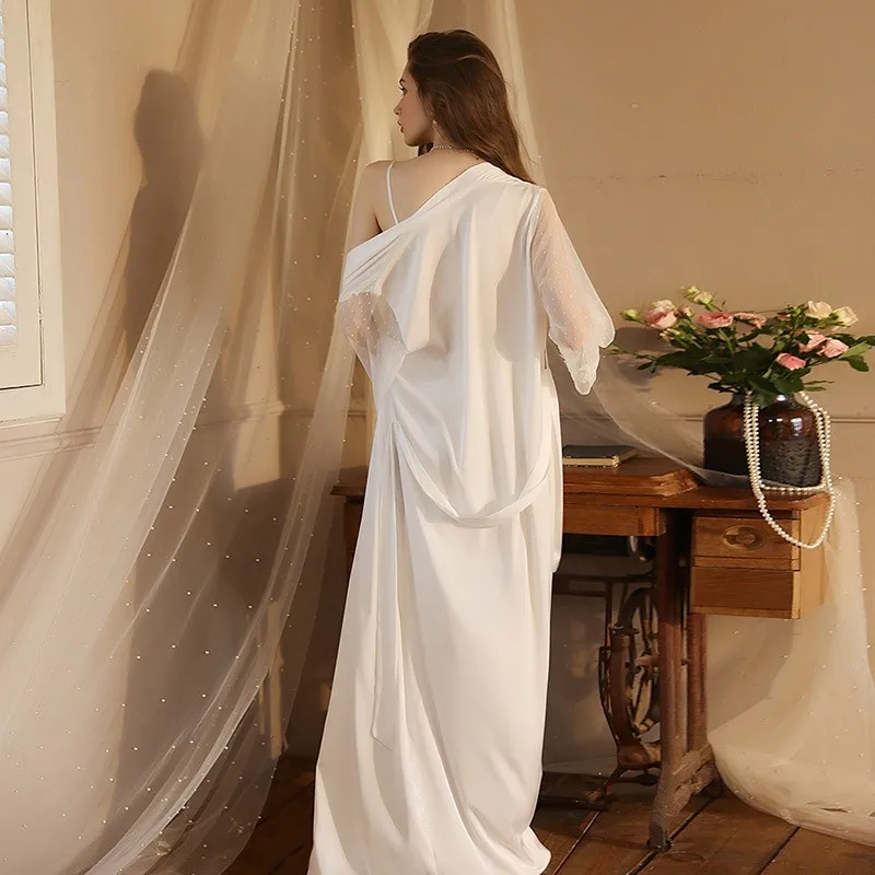 2022 New Autumn Winter Sexy Nightgown Plus Long Bathrobe Pajamas 2 Piece Set Sleepwear Women Long Sleeve Satin Pajamas