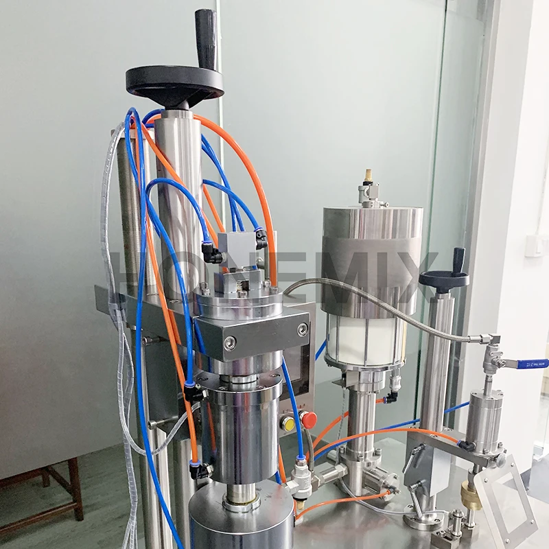 HONE Factory price semi automatic BOV filler bag on valve aerosol filling and sealing machine for cans disinfection spray