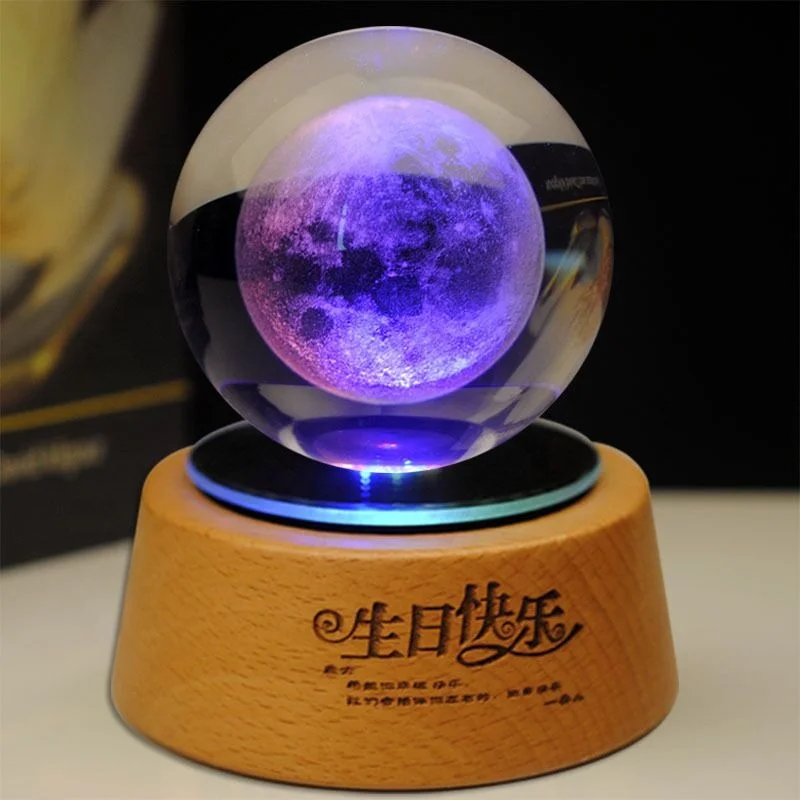 Gleam Hand Cranked Rotating 3D K9 Crystal Ball crystal sphere ball Music Box For Birthday Souvenirs Gift