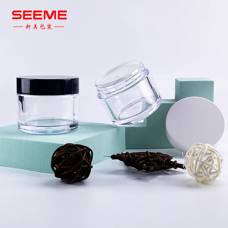 Wholesale 1oz 2oz 4oz 30ml 50ml 60ml 80ml 100ml 120ml empty luxury skin care clear black lid PET plastic cosmetic jar