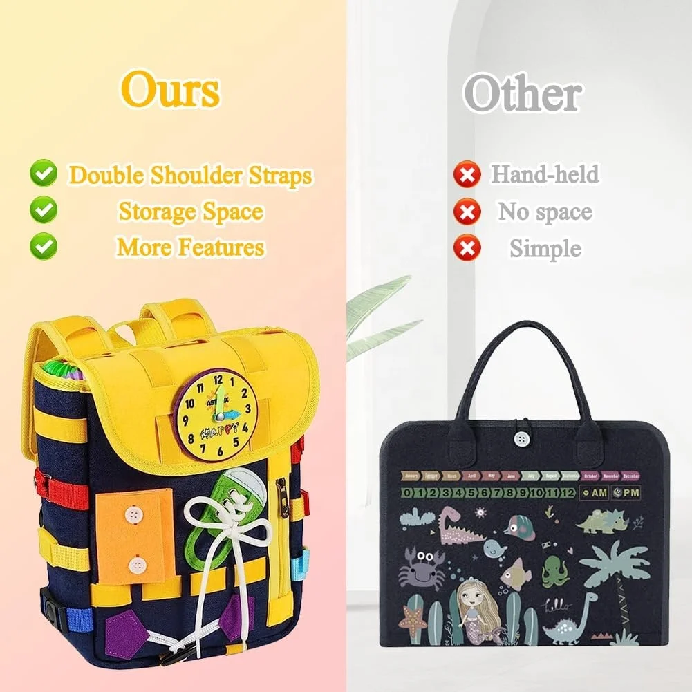 Baby Early Educational Toys Cartoon School Bags Learning Busy Board Backpack Bags for Children