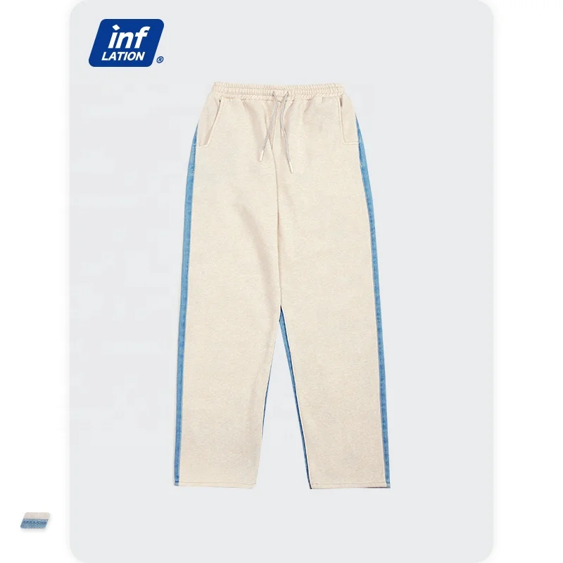 Denim Patchwork Leisure Tracksuit Couple Oversized Hoodie And Sweatpants Set