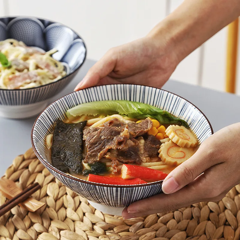 New design 7 inch hat Bowl Japanese style ramen bowl Large ceramic underglaze color home noodle bowl