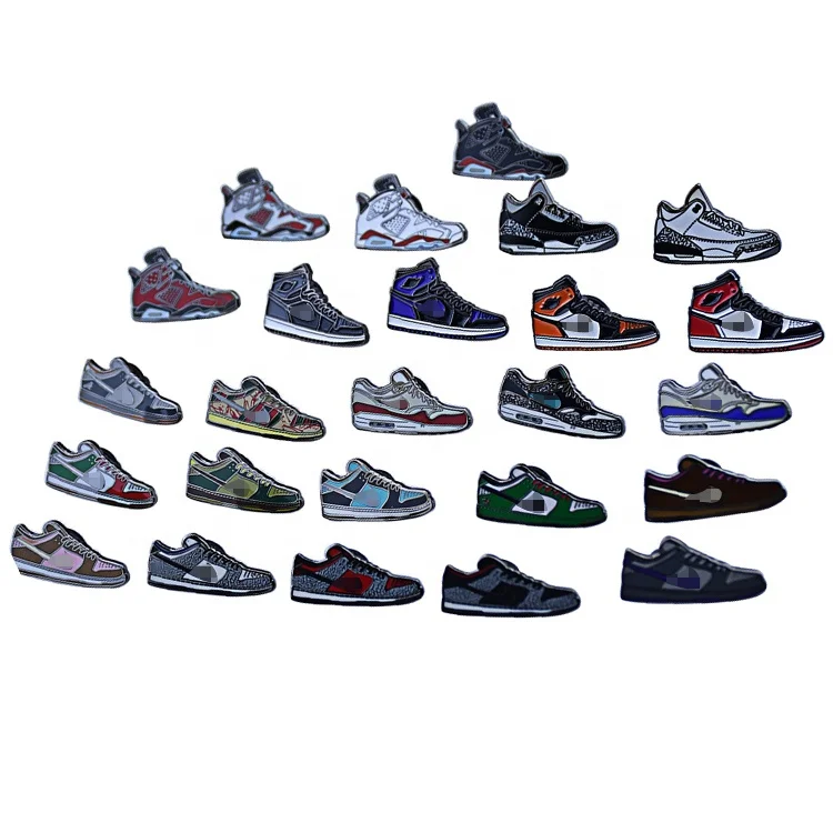  Customized Manufacturer Stock Metal Sports Sneaker Shoes Cartoon Hard Soft Enamel Badge Lapel