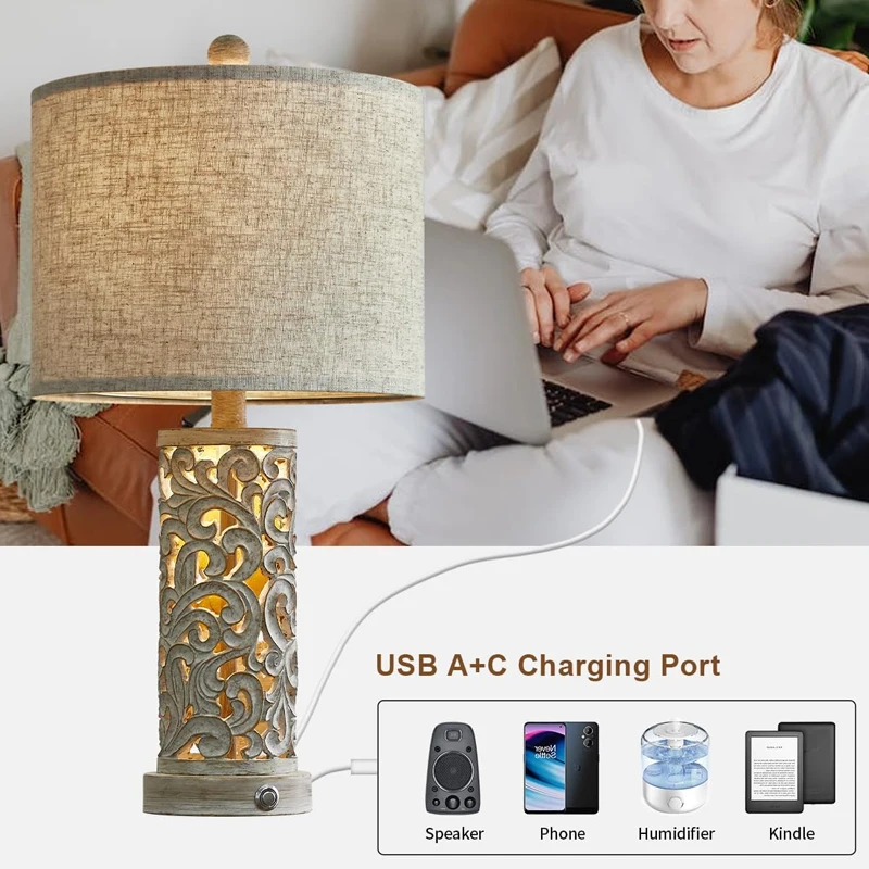 Touch control desk lamp 2-piece set with small night light suitable for living room, bedroom, farmhouse, bedside table lamp