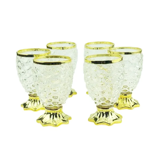 1.6L clear glass round water jar and 150ml glass cup set electroplate gold colour drinkware home bar dinning glassware