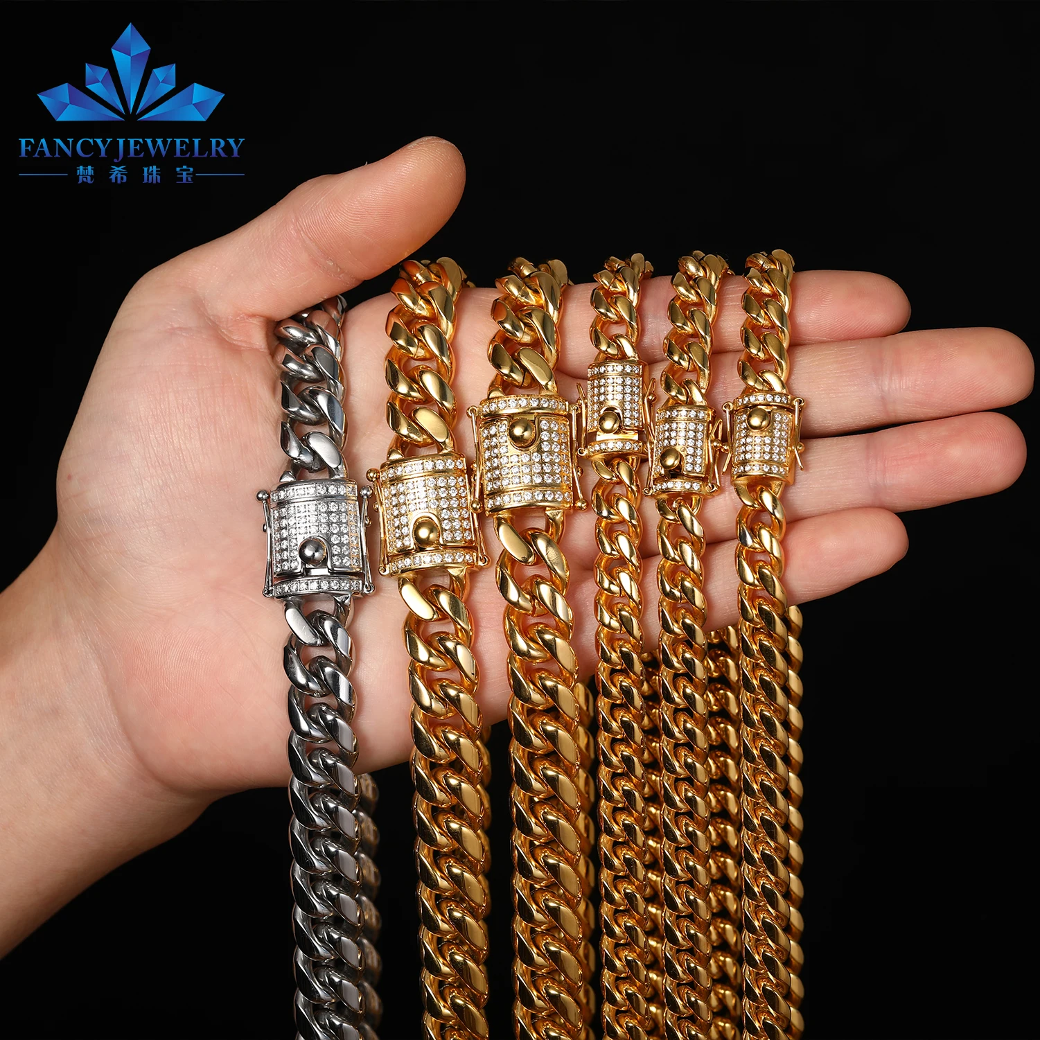 Luxury Hip Hop Style Silver Platinum Cuban Link Chain Diamond Encrusted Super Big Cuban Necklace Fashion Jewelry from Miami