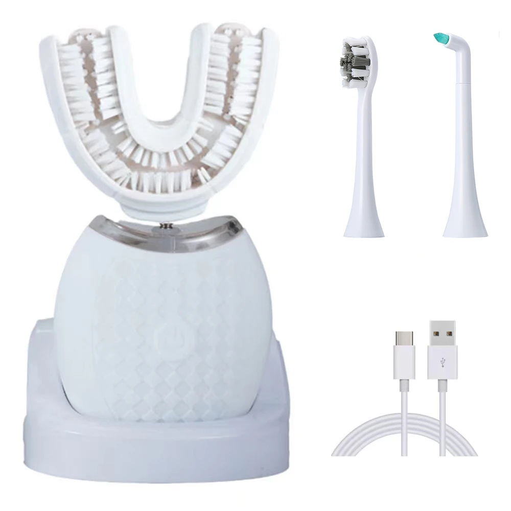 2024 Заводская собственная запатентованная 360 нейлоновая зубная щетка U-образная электрическая звуковая для взрослых с двумя аксессуарами поддержка OEM ODM