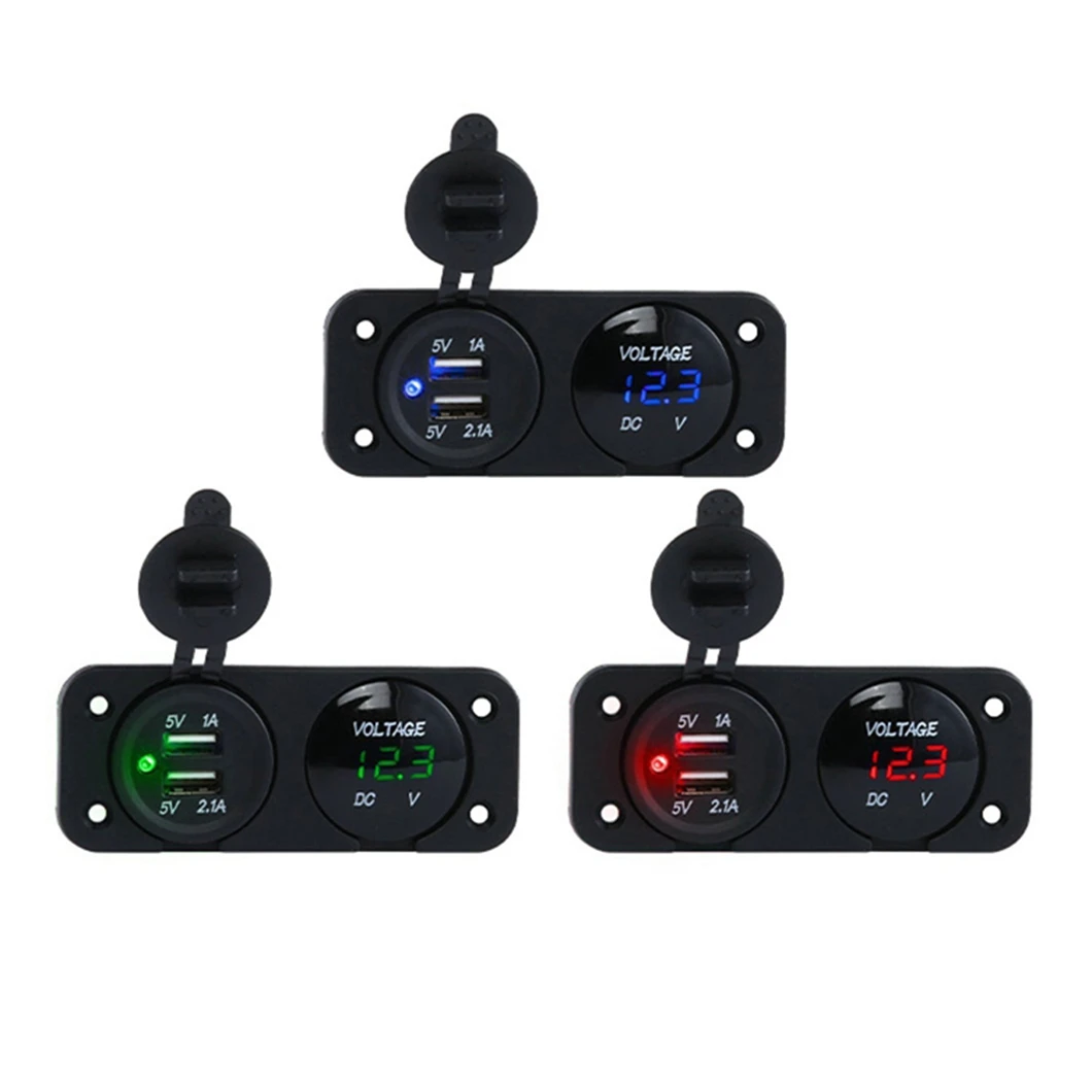 12v Dual USB Car Cigarette Lighter Socket Splitter 12v Charger Power Adapter Outlet Accessories Panel for Car Motorcycles Boat