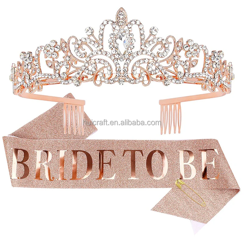 Huiran Gold Bride To Be Tiara Crown Sash Kit For Funny Bachelorette Party Decorations Bridal Shower Party Supplies