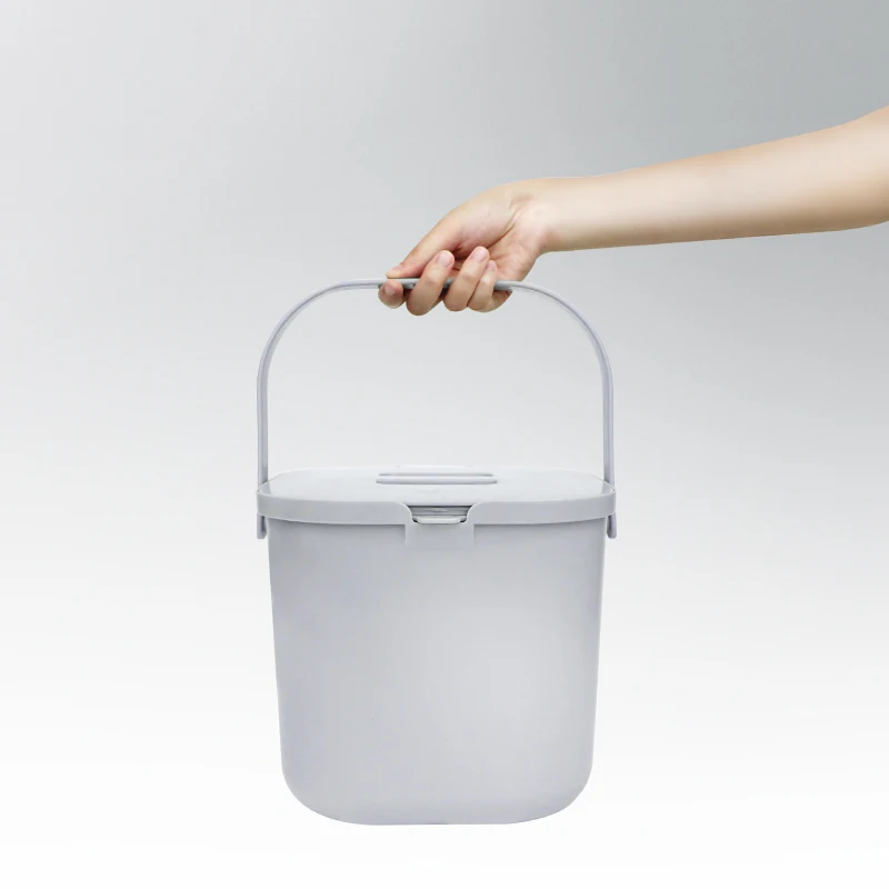 Patent design 7L open top handheld grey square PP plastic small kitchen food waste bins with lid for home
