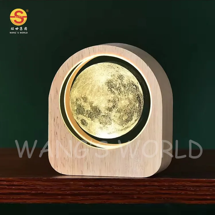 Bedroom Living Room Decoration 3D Optical Creative Bedside Lamp Battery Power Light Night Light Wood Carved Acrylic Table Lamp