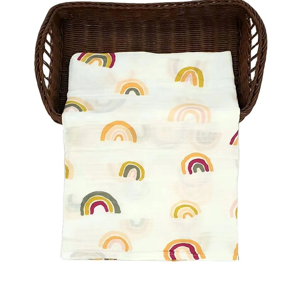 2023 Popular Custom Print Organic Cotton Soft Wholesale Bamboo Muslin Swaddle Blankets With Logo