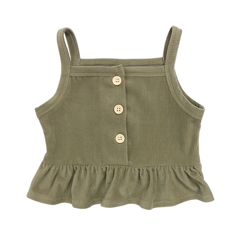 
new arrival baby corduroy newborn toddler girl winter sleeveless ruffle infant clothes top 