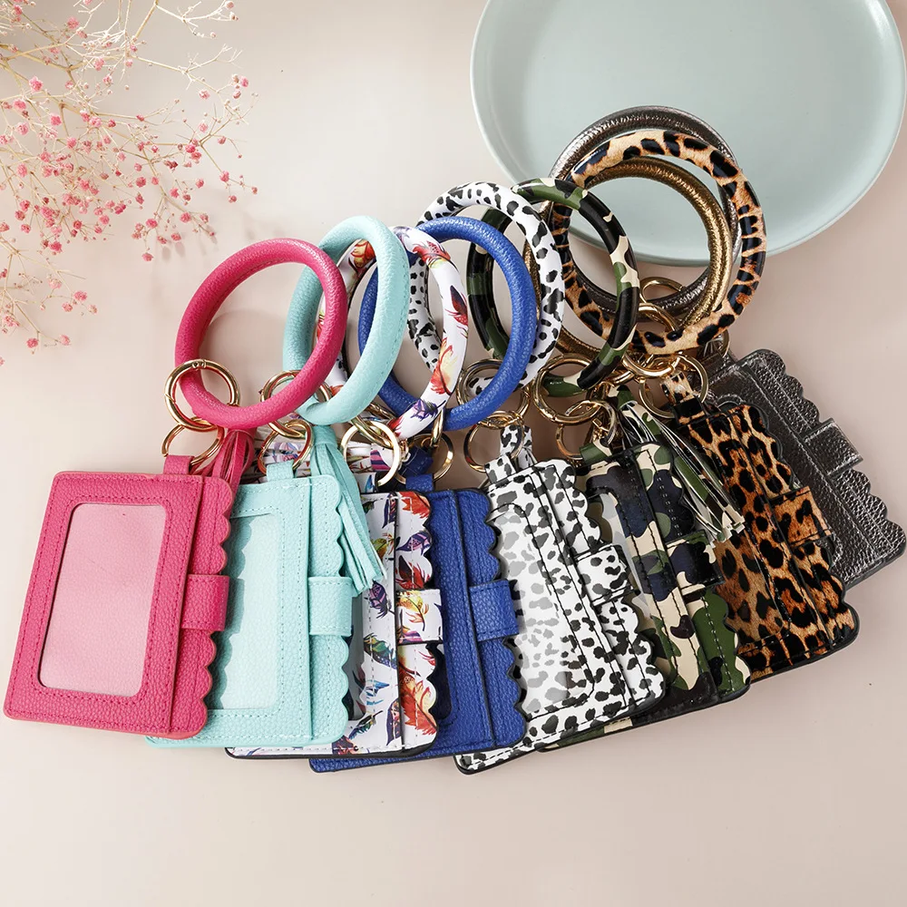 Wholesale Ladies PU Leather Key Chain Tassel Wristlet Card Holder Wallet And Purses Women ID Holder Clutch Bracelets Bag