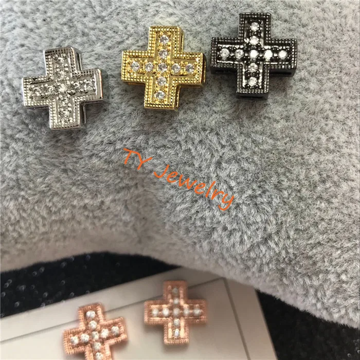 DIY Micro Pave CZ Cubic Zirconia Cross Brass Spacer Beads Accessories For Jewelry Making