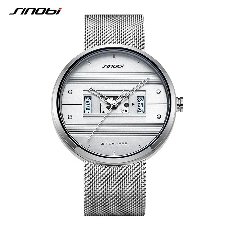 SINOBI Quartz Watch Men Sport Watches S9825G Steel Band Clock Waterproof Men Sport Wrist Mens Watch Relogio