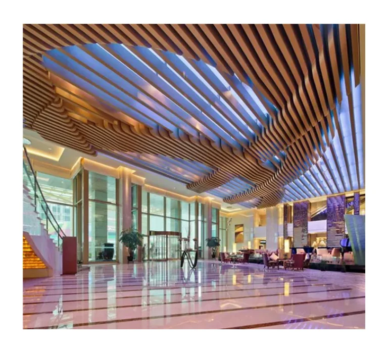 Aluminum Strip Baffle Ceiling System 3 D Artistic Irregular Wave Shape Metal Suspended False Ceiling Design For Modern Pop Hall