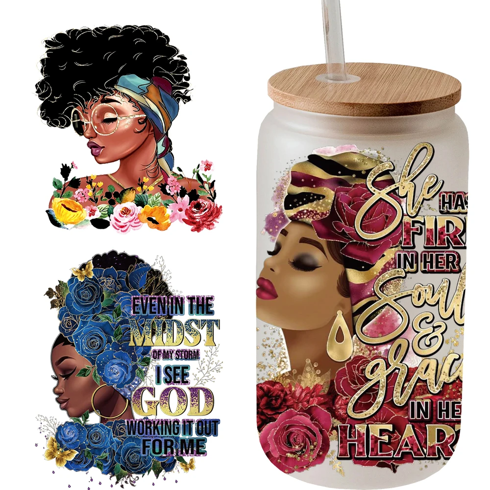 Custom UV Dtf Transfers 16oz hot sale Cup Wrap Transfers Factory UV Direct to Film Printing forblack history  fashion lady Mugs