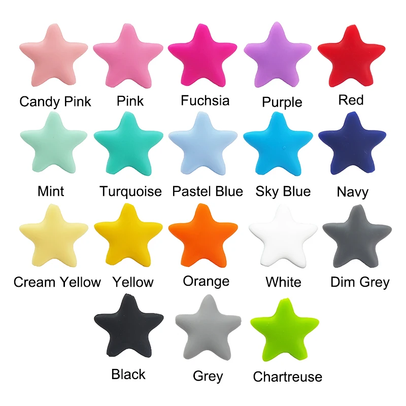 100% Food Grade Star Teething Beads Chewable Soft Chain Beads Teether Loose Beads