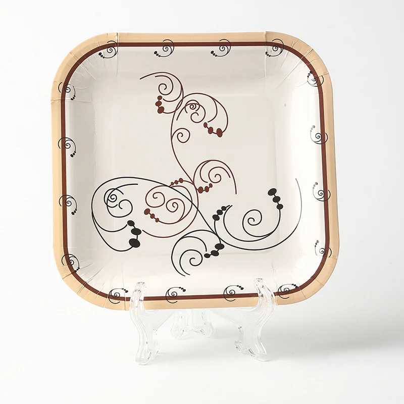 Biodegradable custom printed paper plate gold sliver foil rose gold disposable paper plate for dinner dish plate